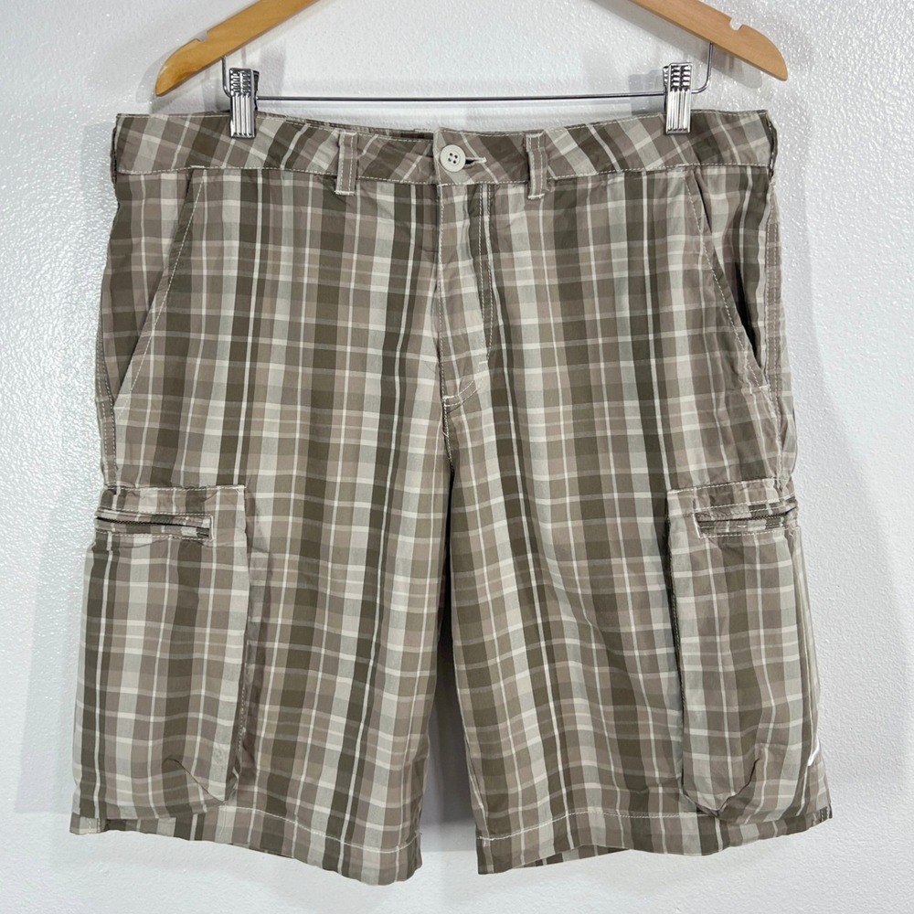 Nike The Athletic Dept. Cargo Shorts Men's‎ 34 Brown Plaid Vintage Y2K Baggy